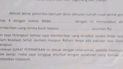 Surat Pernyataan Dugaan Pungli Duit Gempa Desa Cibeureum Beredar