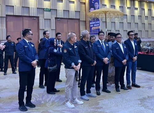 Kader dan pengurus Partai NasDem Cianjur mengikuti pelantikan DPD periode 2025–2029 di hotel kawasan Cipanas.