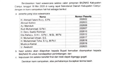 Setda Cianjur Umumkan 10 Besar Calon Pimpinan Baznas