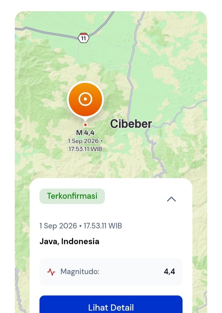 Teks: Peta episenter gempa M4,3 Cianjur pada 1 September 2026